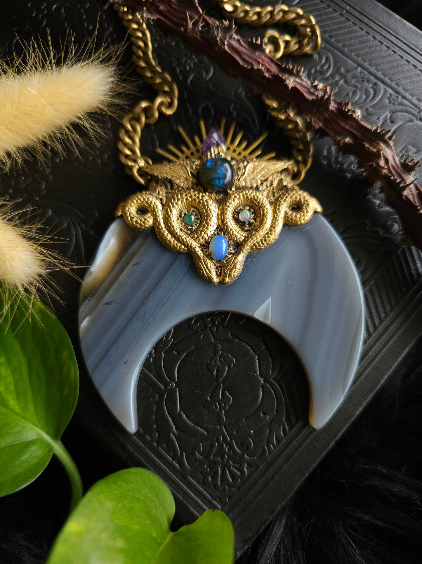 Agate snake amulet necklace