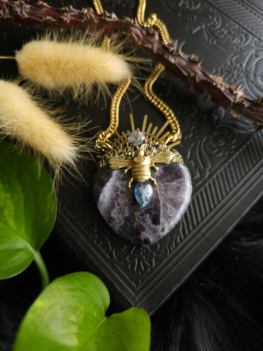 Amethyst bee amulet necklace