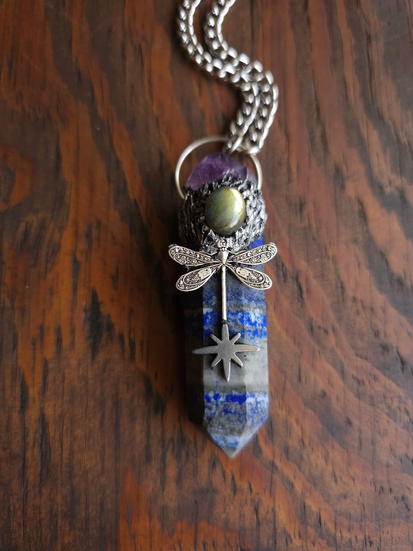 Lapis lazuli dragonfly amulet necklace