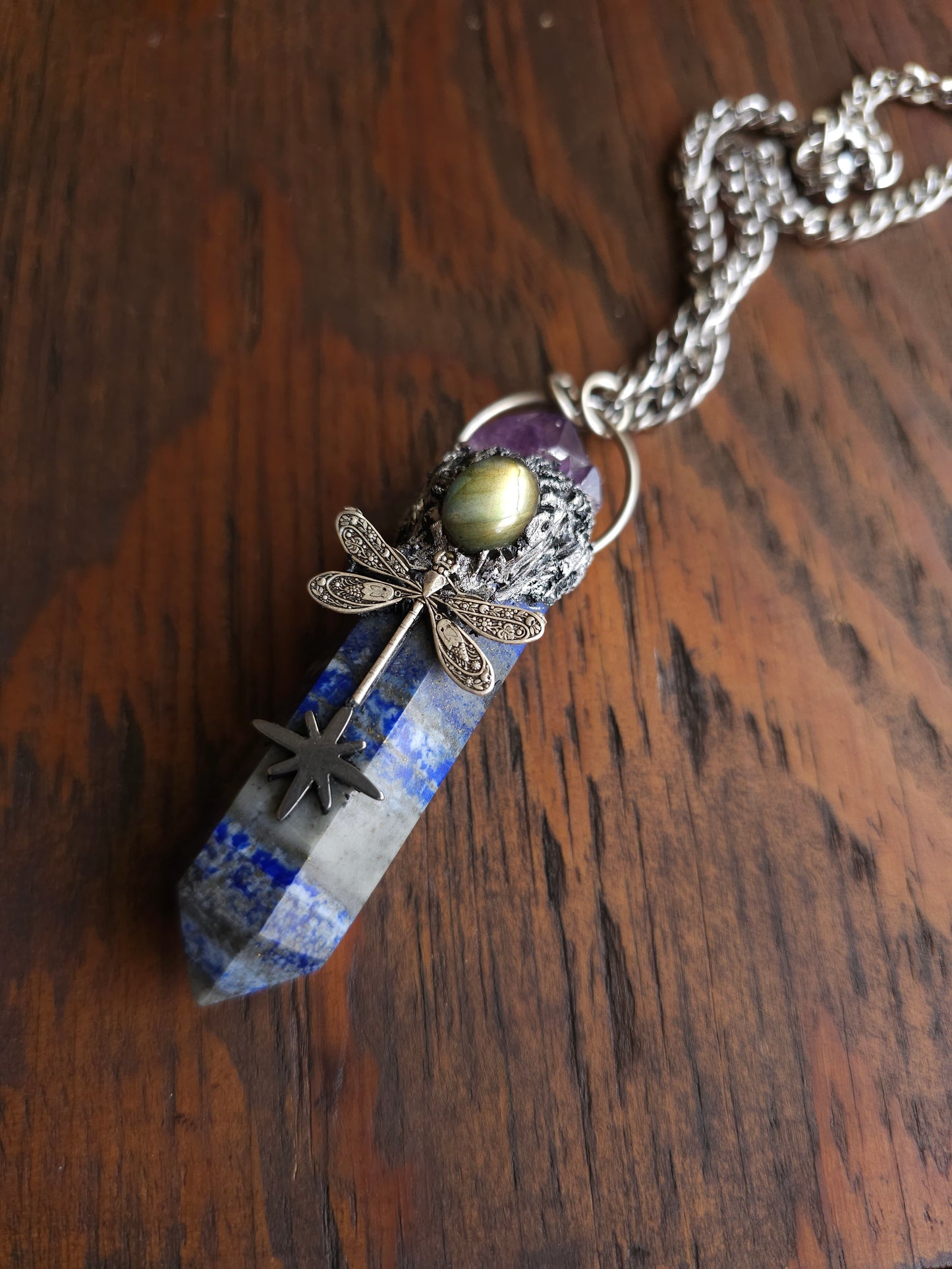 Lapis lazuli dragonfly amulet necklace