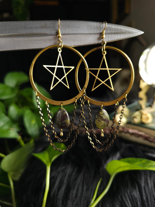 Blood jasper pentagram earrings