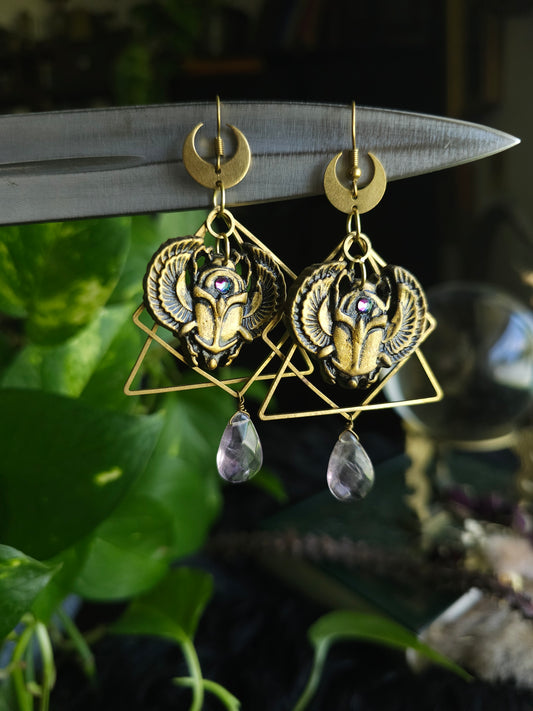 Amethyst Egyptian scarab earrings