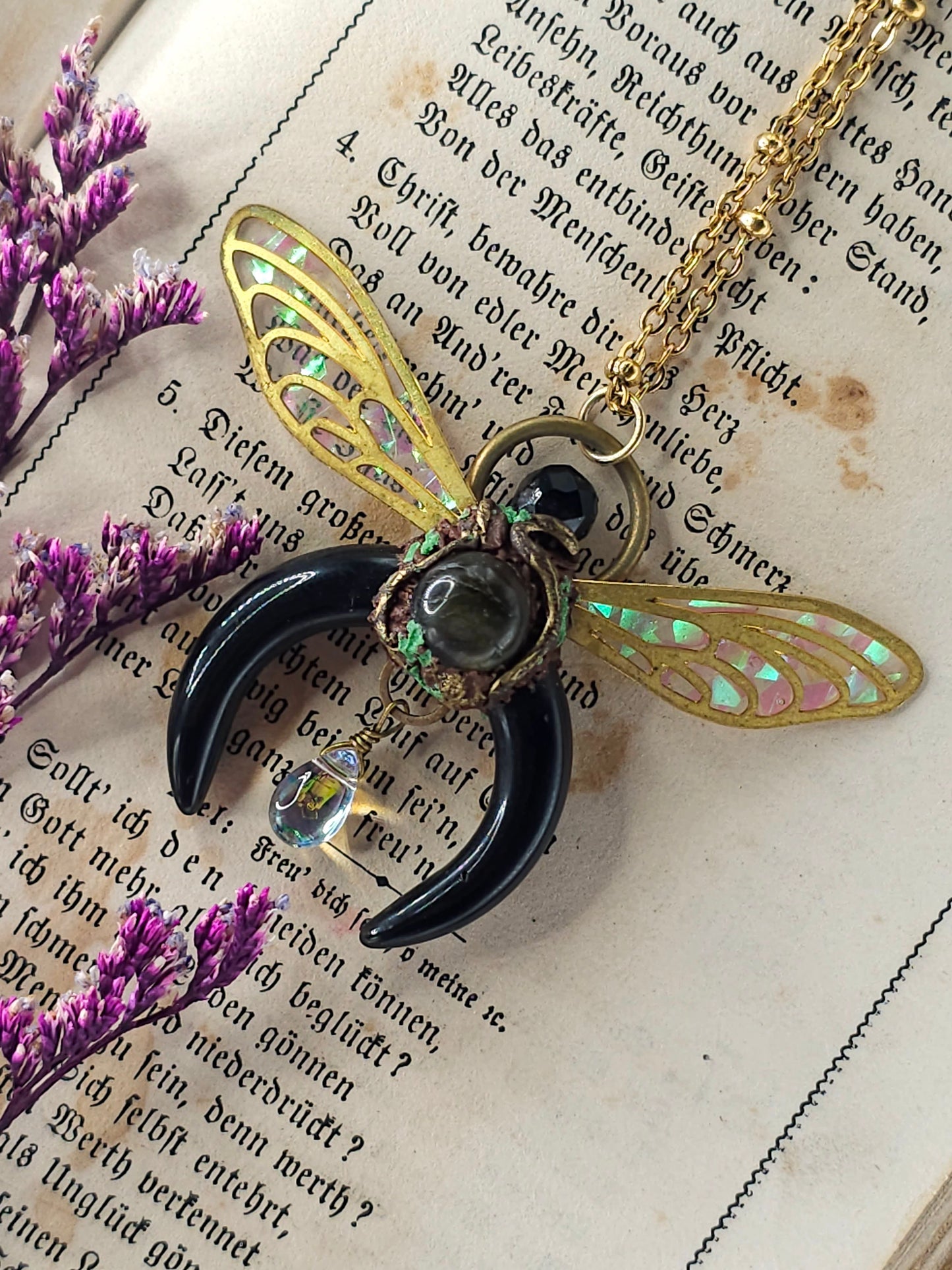 Obsidian moon fairy necklace