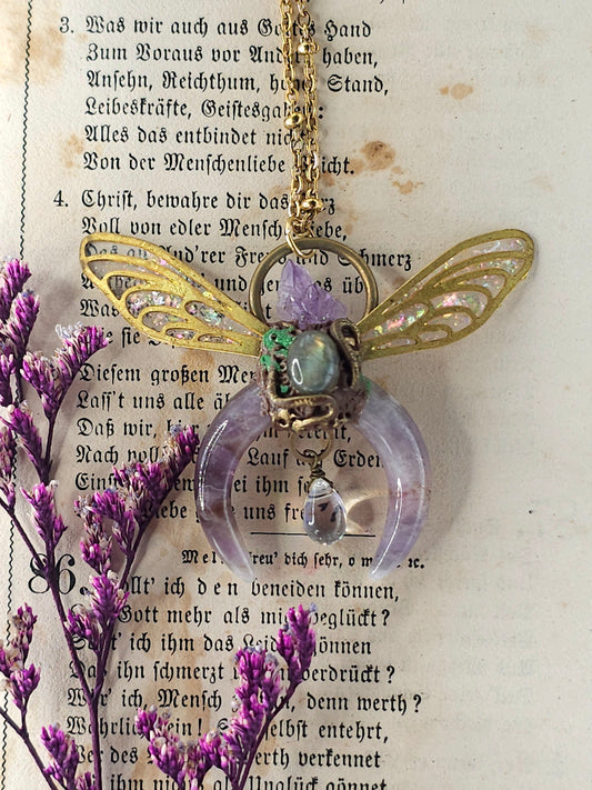 Amethyst fairy moon necklace