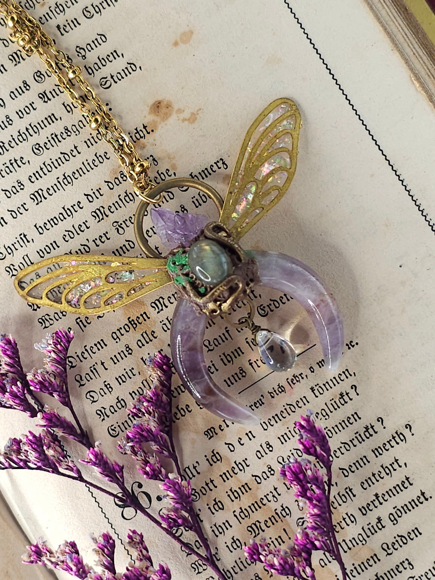 Amethyst fairy moon necklace