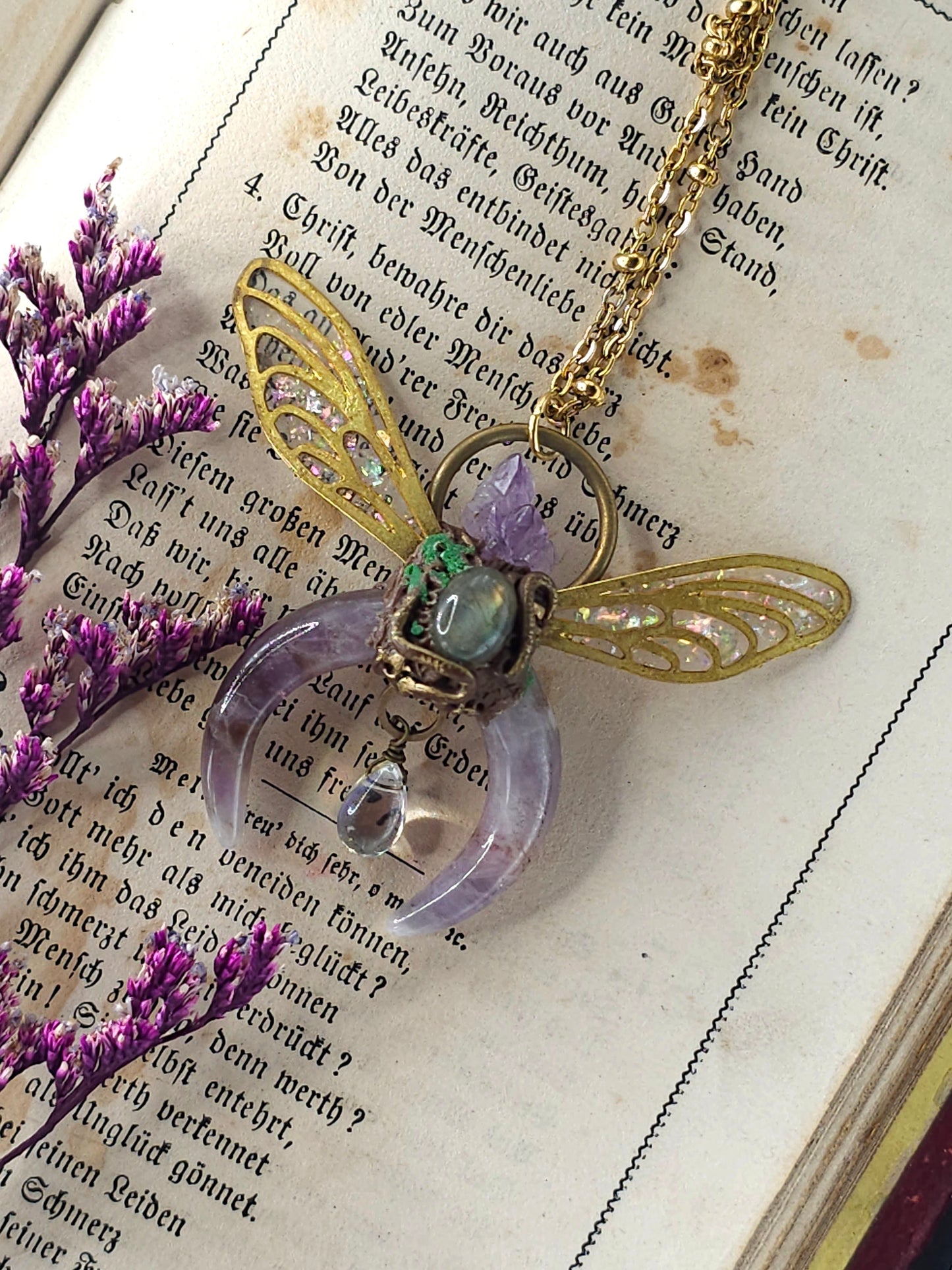 Amethyst fairy moon necklace