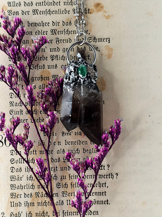 Smoky quartz cluster necklace