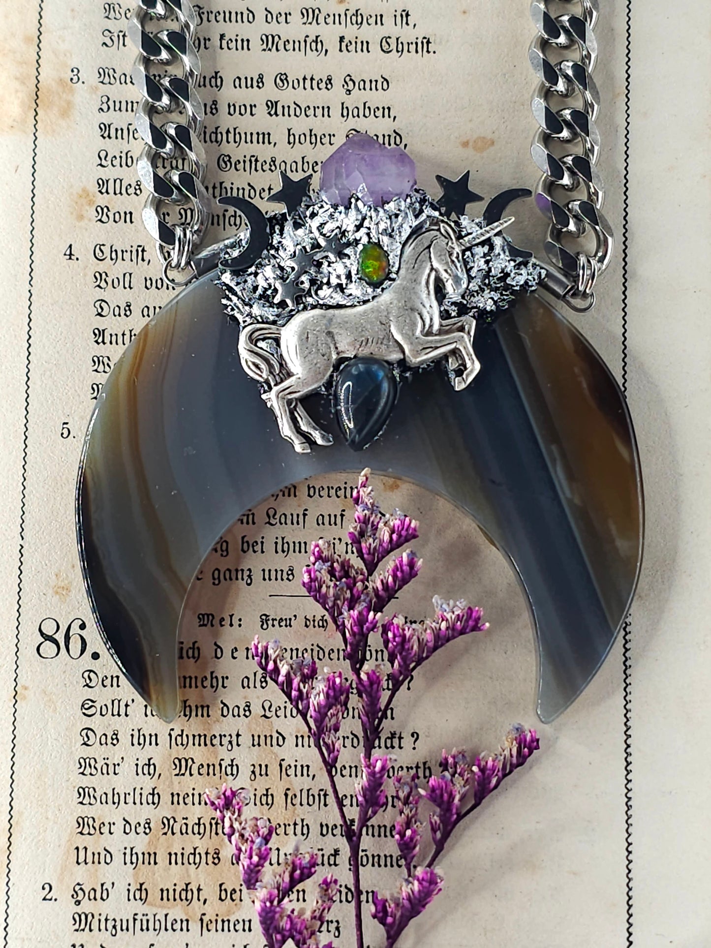 Gray agate unicorn amulet