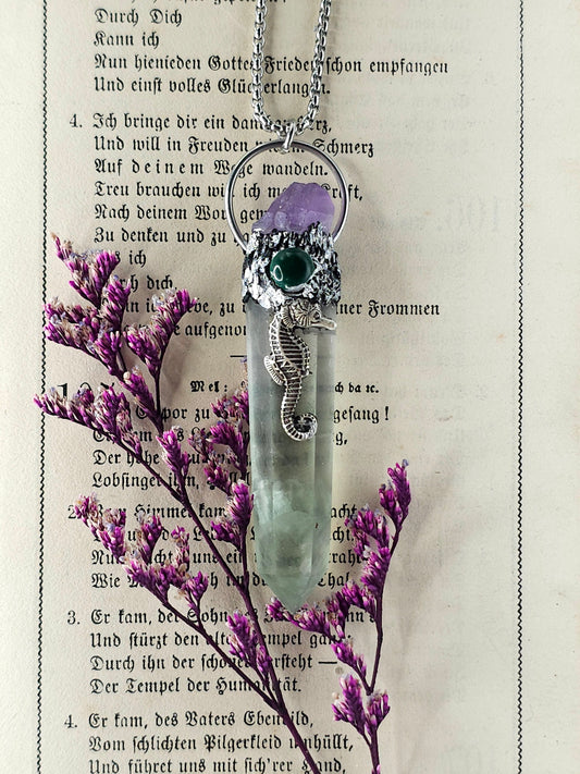 Fluorite seahorse amulet