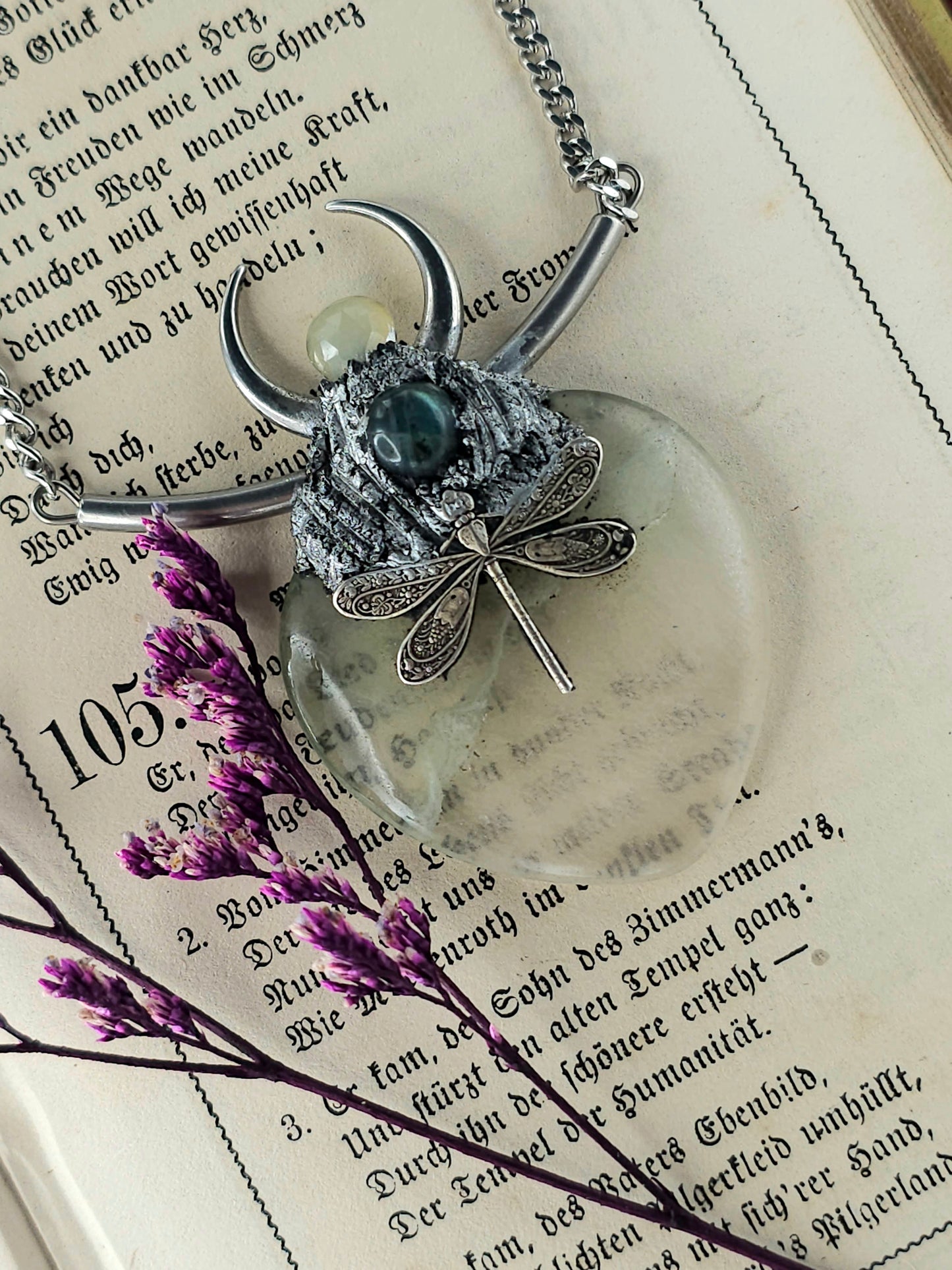 Fluorite dragonfly amulet