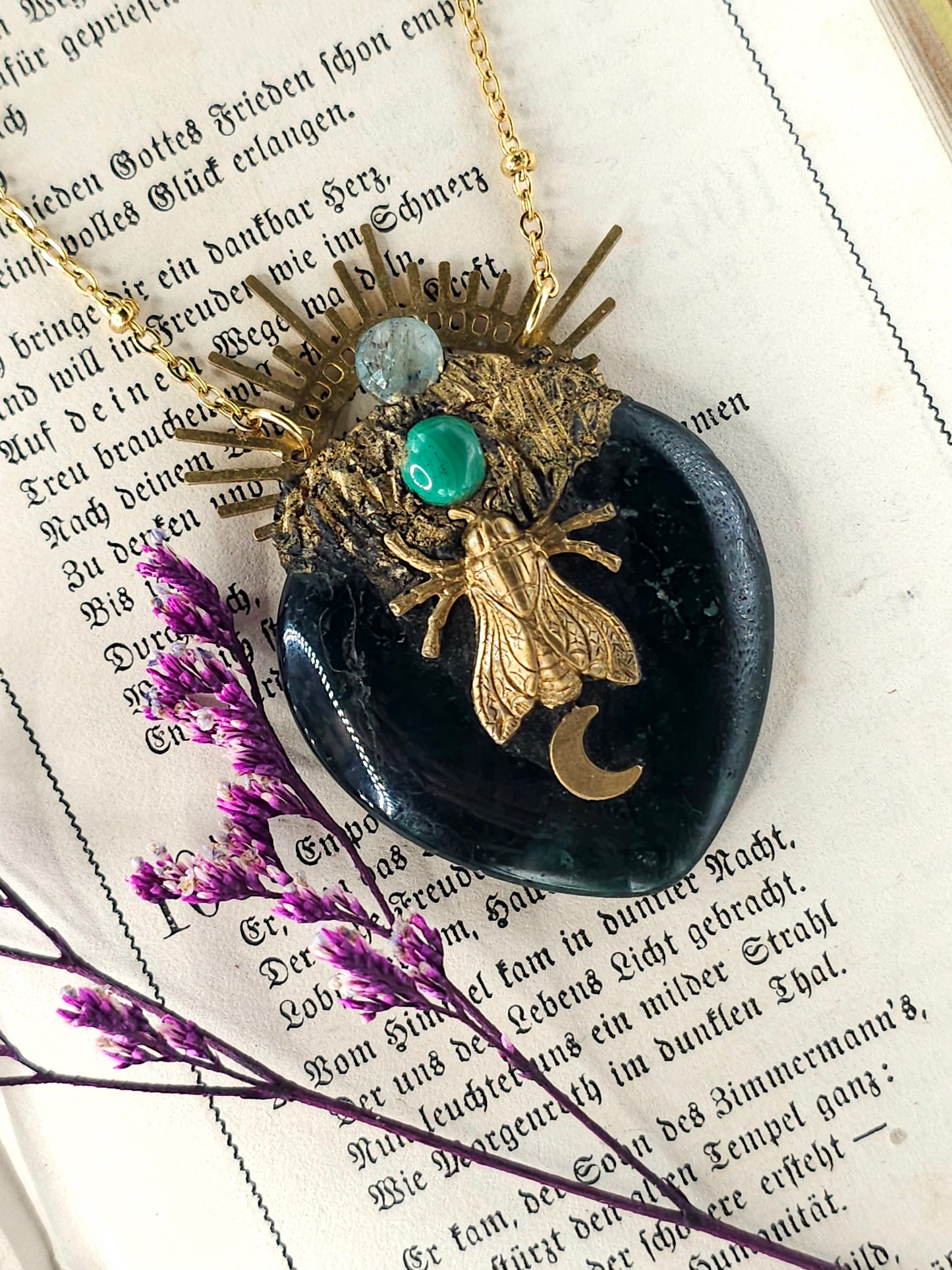 Moss agate fly amulet