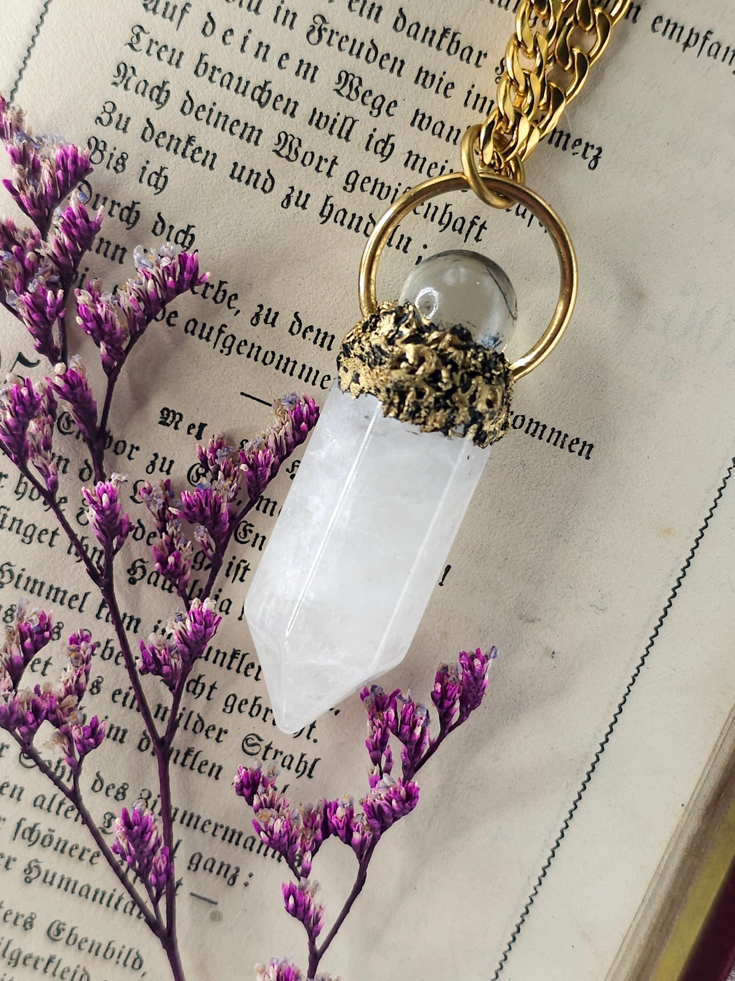 Clear quartz pendulum necklace