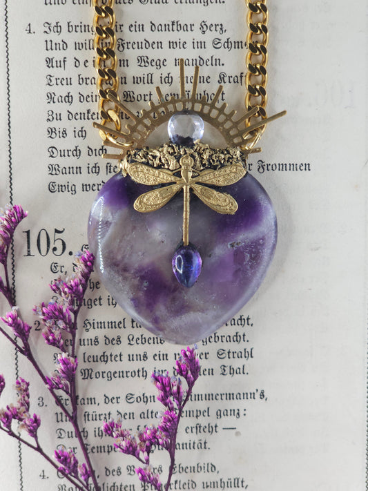 Amethyst dragonfly amulet