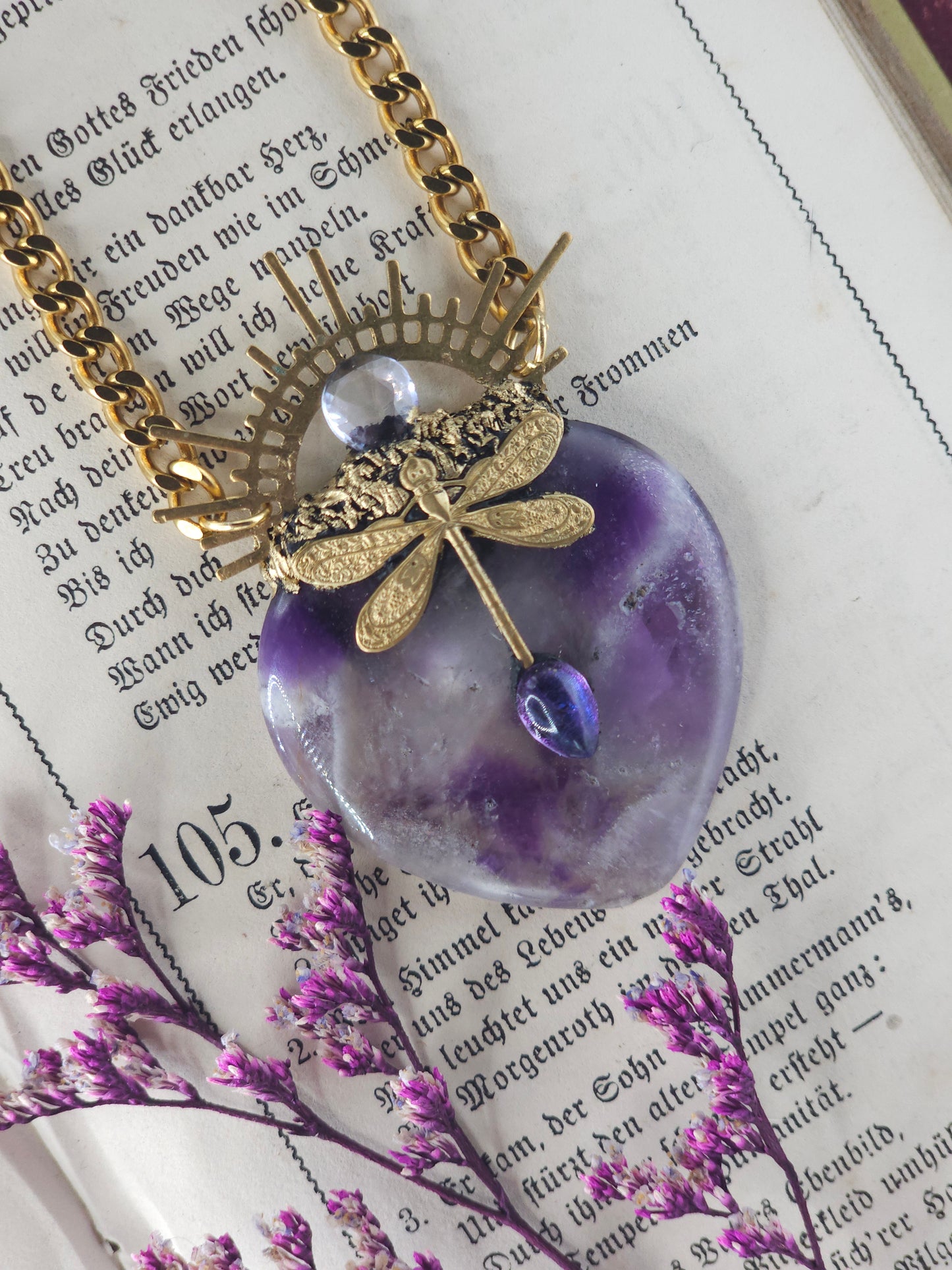 Amethyst dragonfly amulet