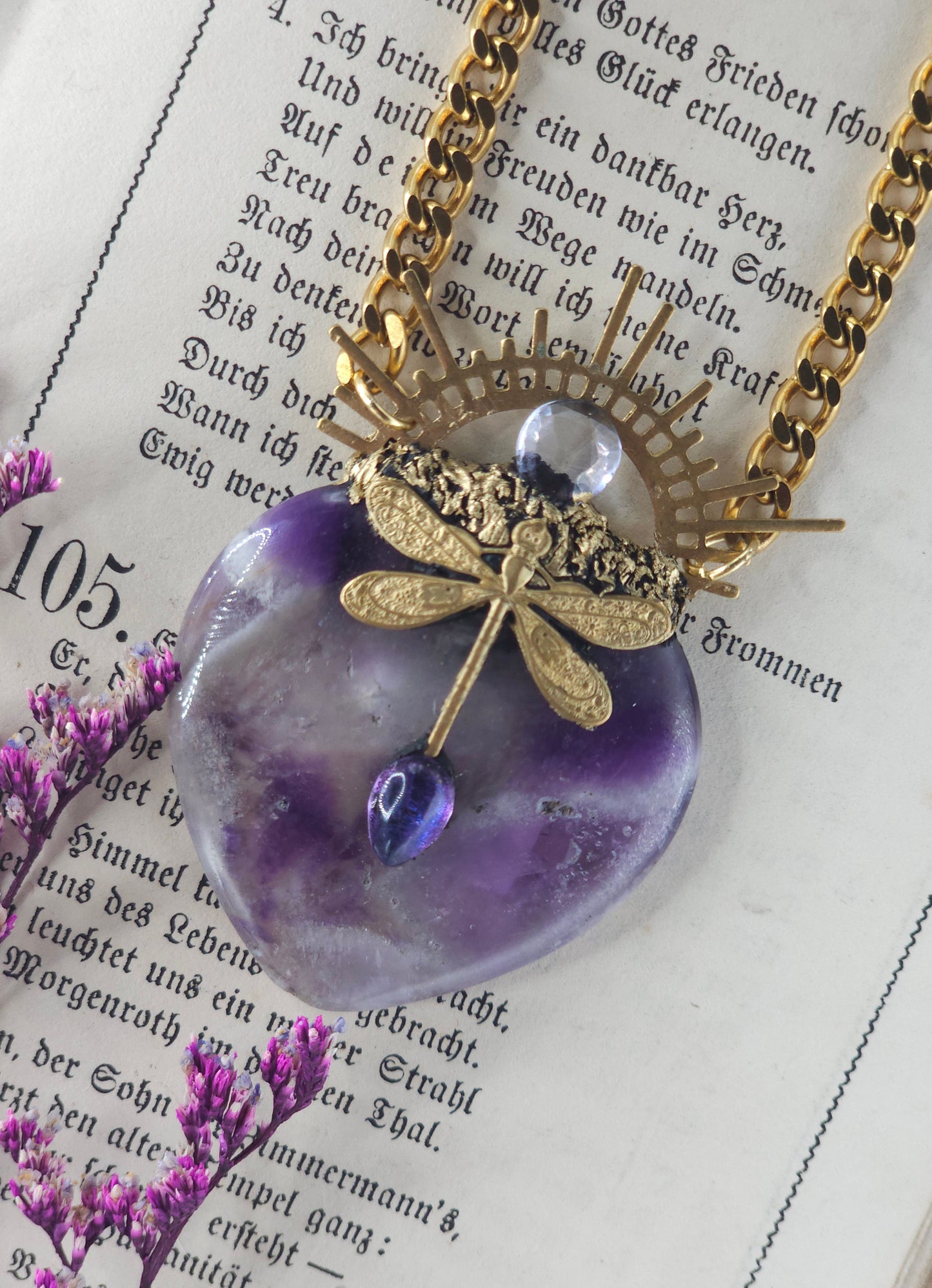 Amethyst dragonfly amulet