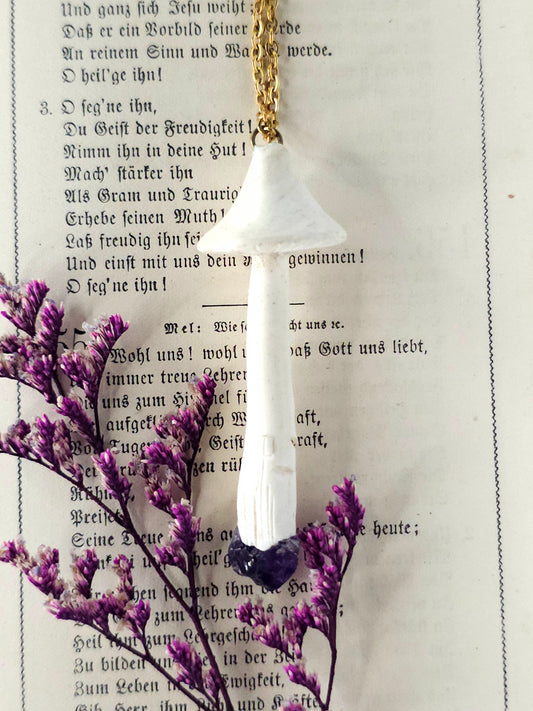 Amethyst mushroom necklace