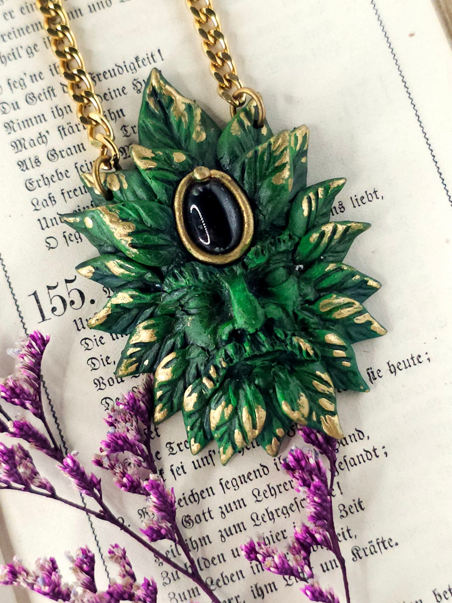 Obsidian greenman necklace