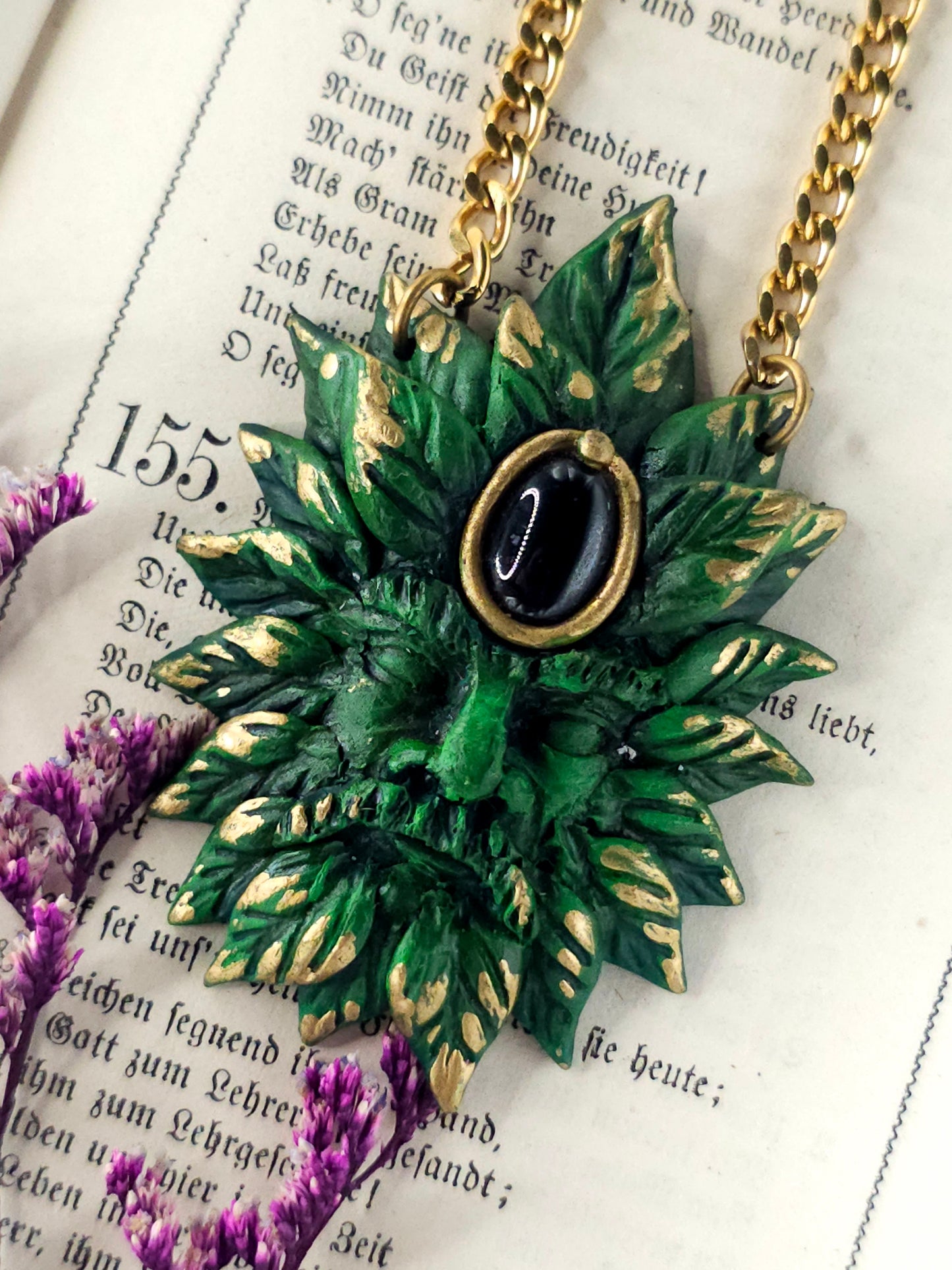 Obsidian greenman necklace