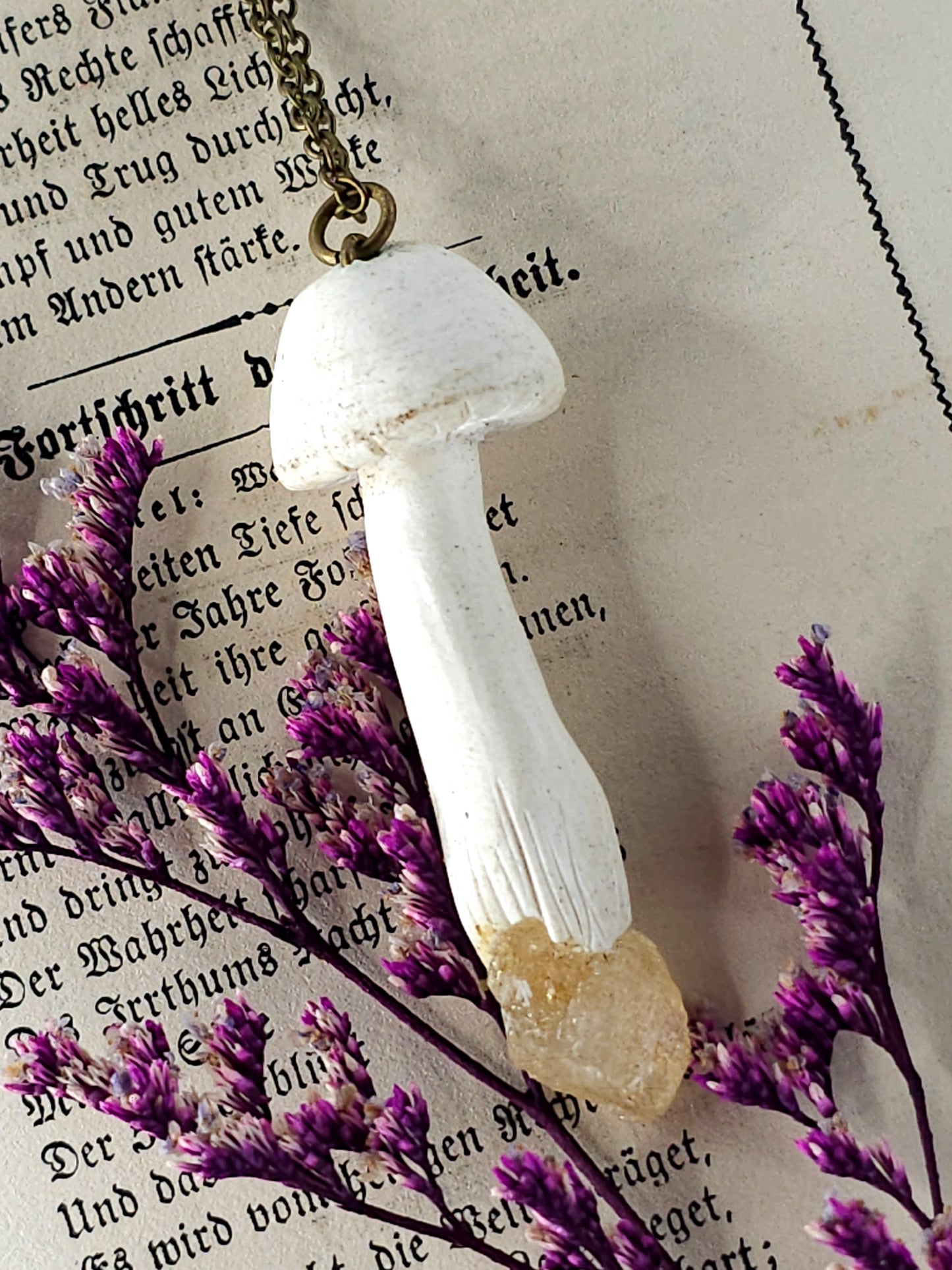 Citrine mushroom necklace