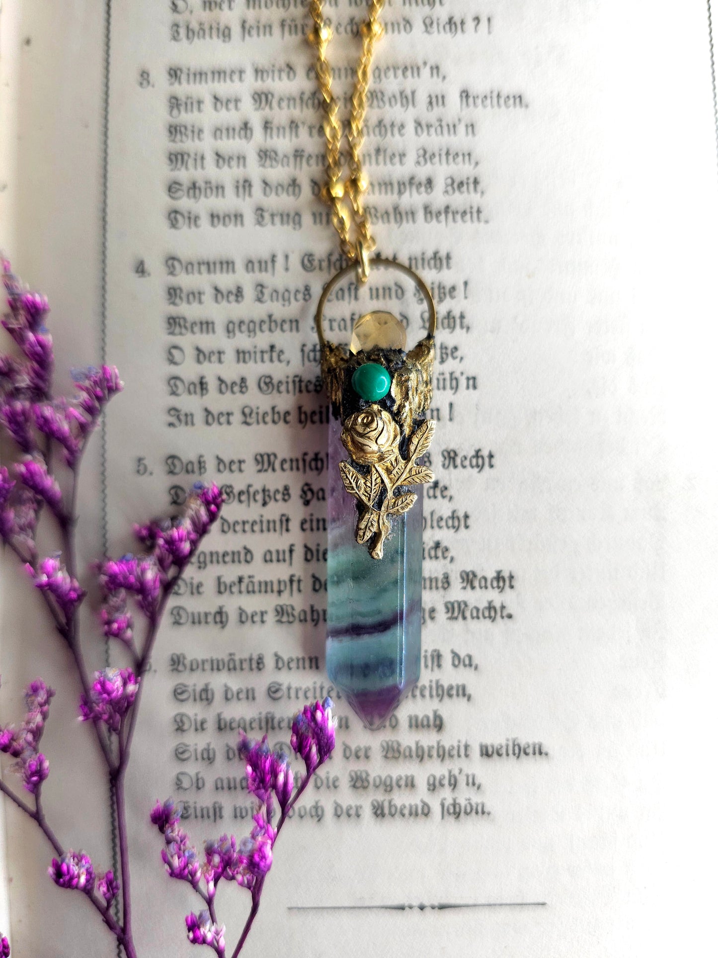 Fluorite rose amulet necklace