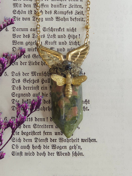 Unakite bee amulet