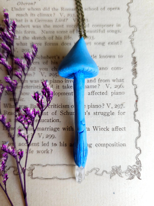 Clear quartz blue mushroom necklace