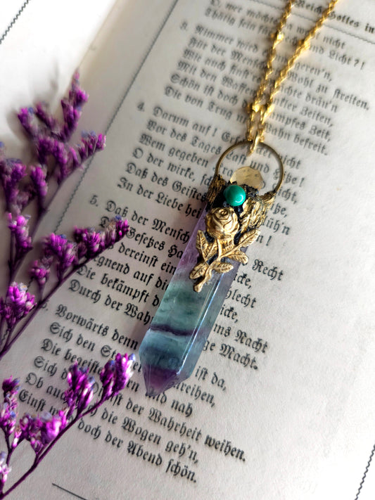 Fluorite rose amulet necklace