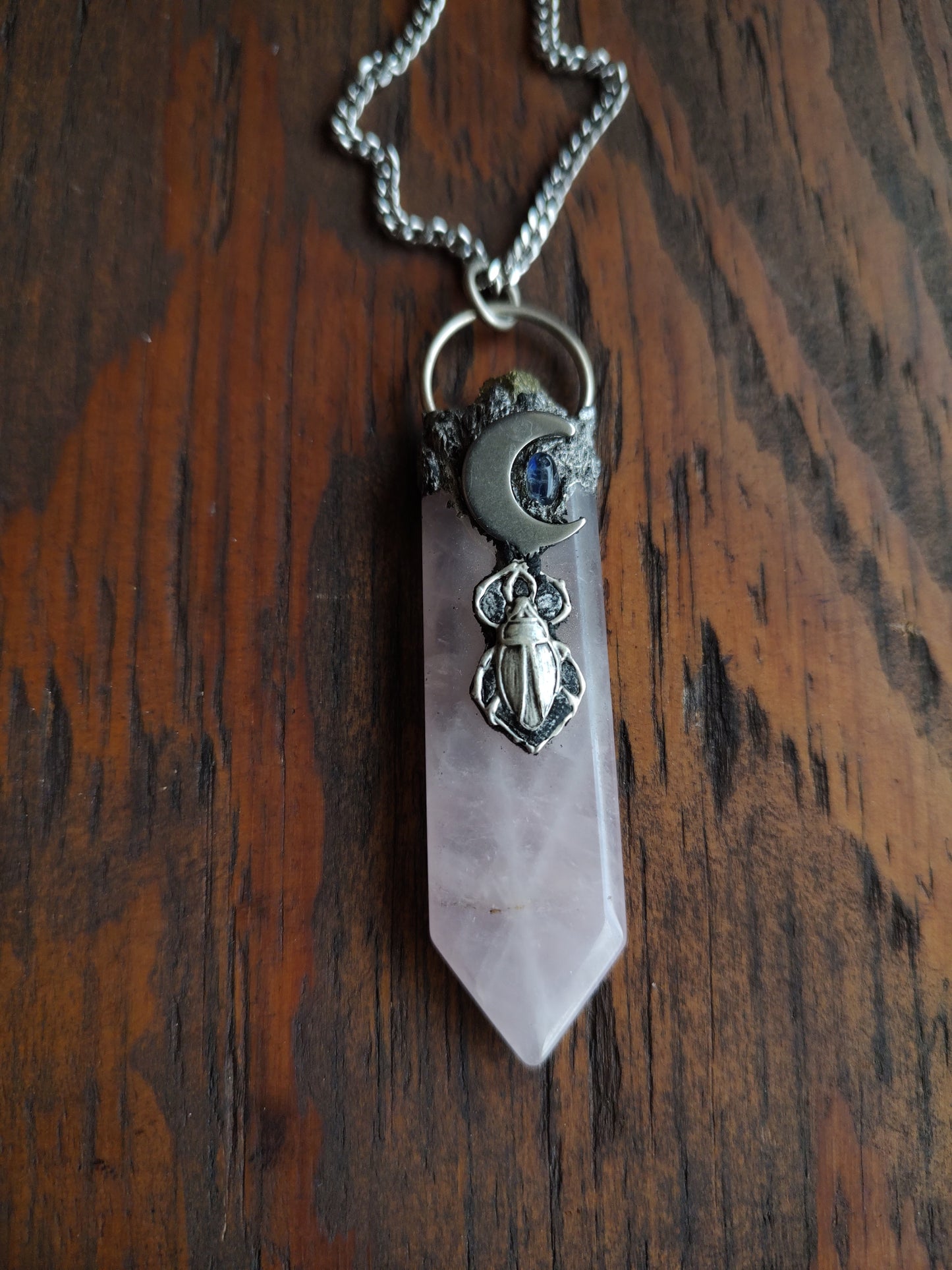 Rose quartz scarab necklace