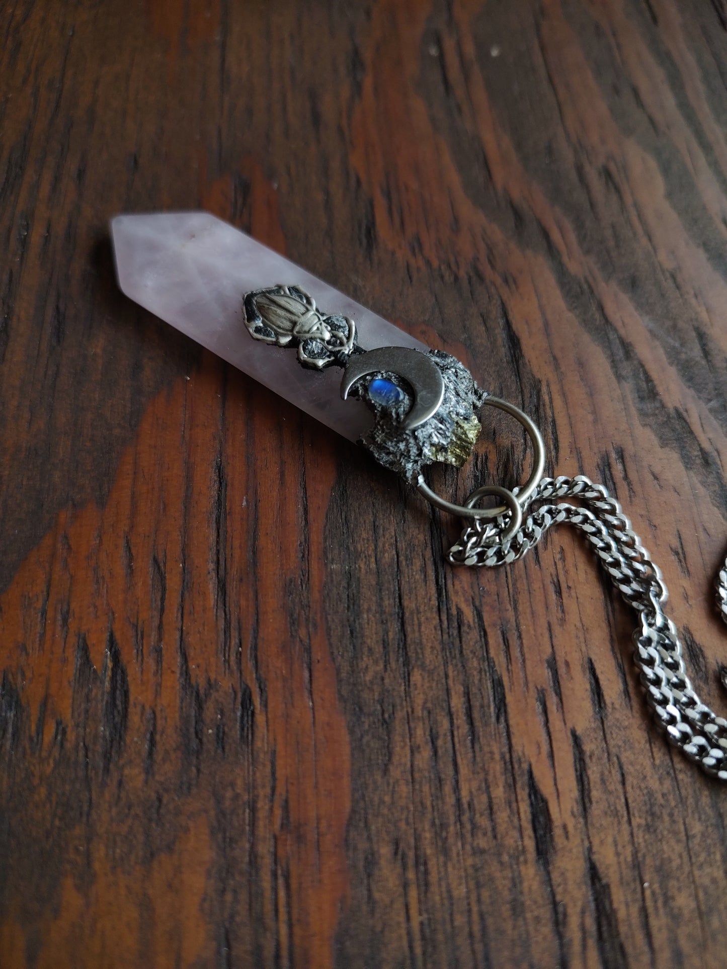 Rose quartz scarab necklace
