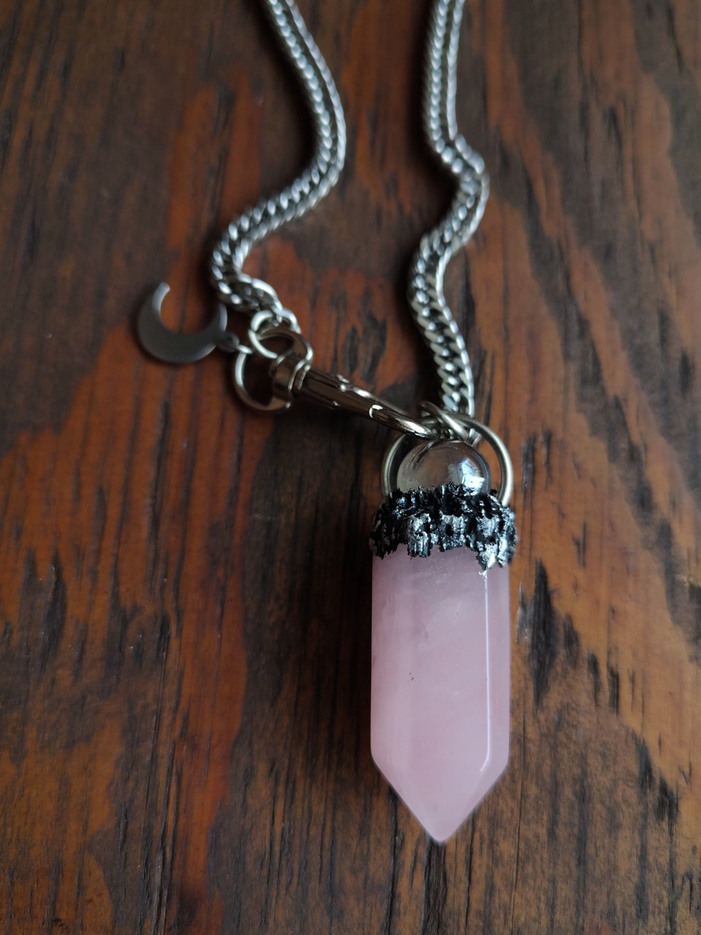 Rose quartz adjustable pendulum choker